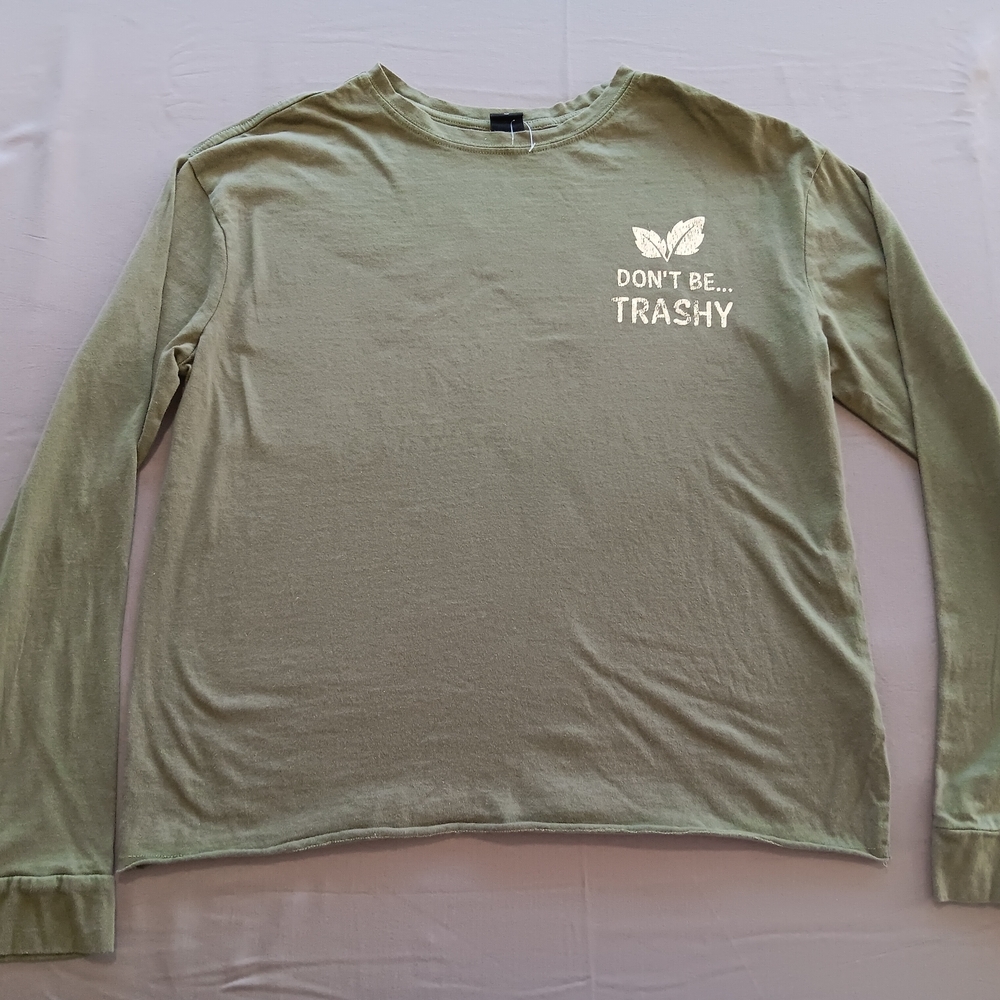 Vibe N' Women's Olive Green Long Sleeve Graphic Tee - Don't Be Trashy